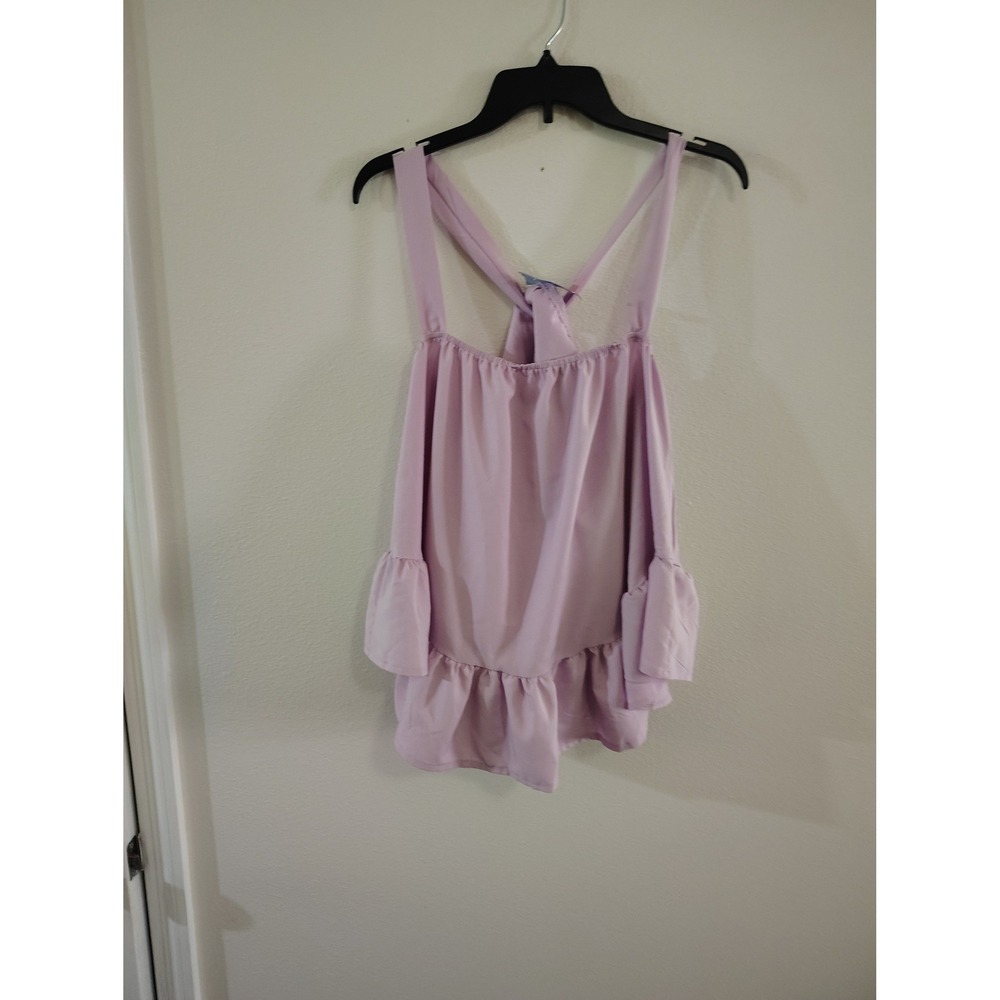 Lyaner Lavender‎ Cold Shoulder Ruffle Hem Blouse Cross Back Purple Top XL NEW